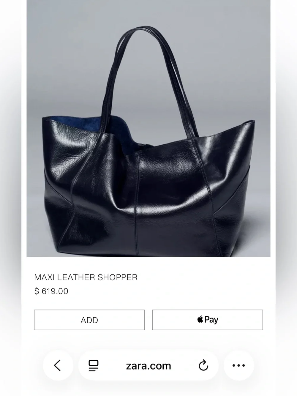 Maxi Genuine Leather Shopper Tote Bag in Navy